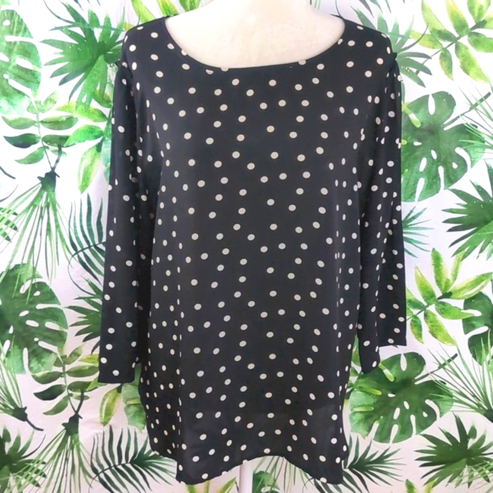 Van Heusen Black & White Polka Dot Blouse (Size: XL)